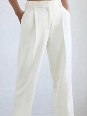 Aritzia Wilfred Cream Wide-Leg High-Rise Trousers